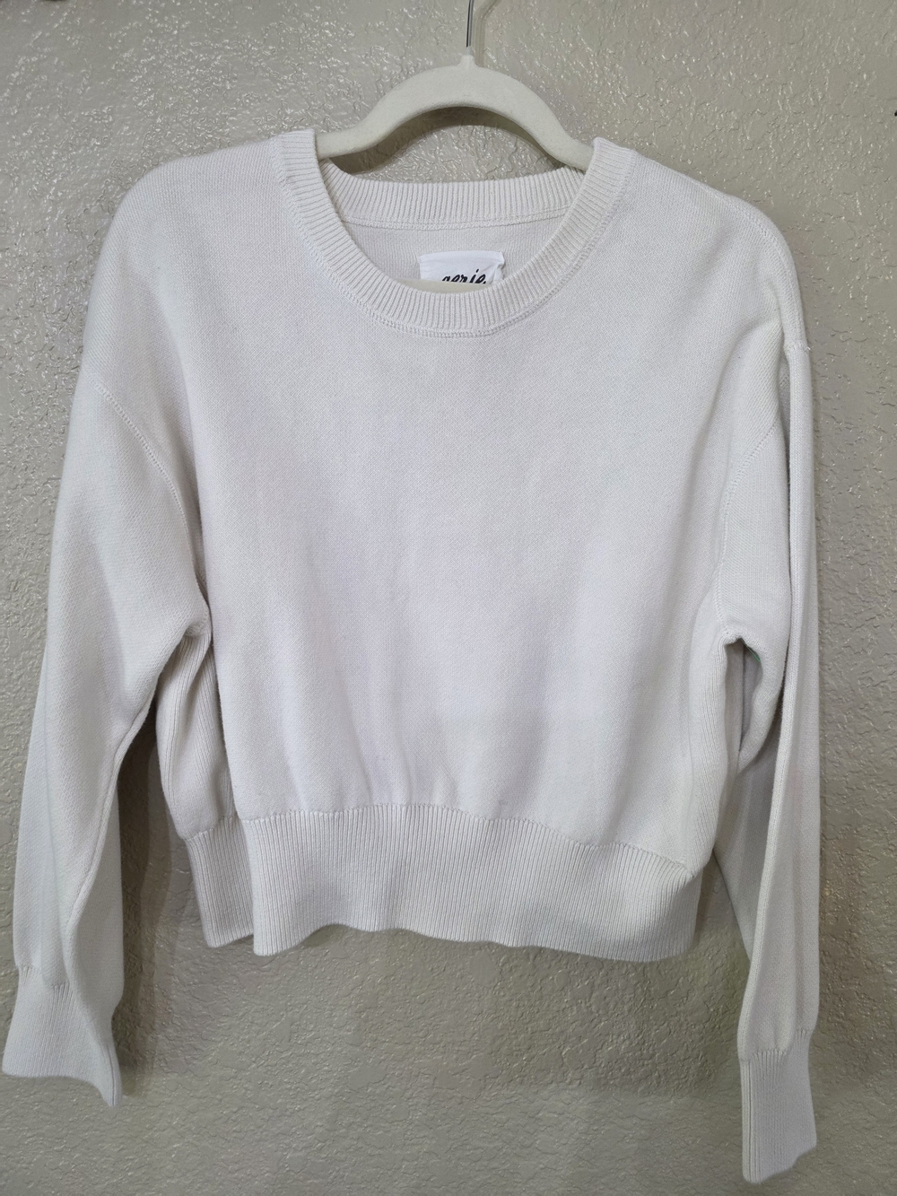 aerie Cream Crewneck Cotton Pullover Sweater